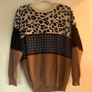 Pattern block crewneck sweater
